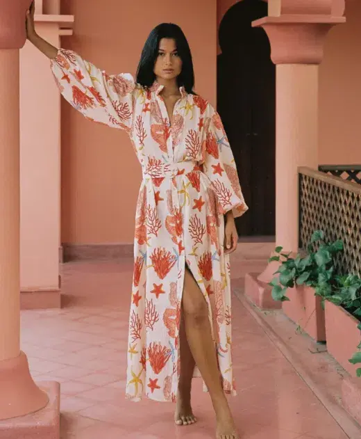 Palm Noosa Noddy Maxi Dress in Coral Print Size 10 for rent on The Volte - main image