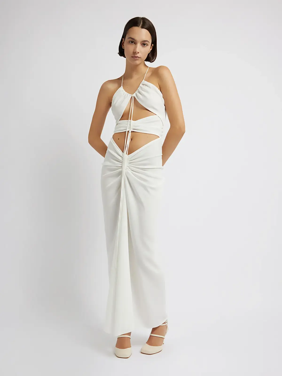 Christopher Esber Multi Panel Disconnect Ruched Halter Dress White Size 10 - Image 1