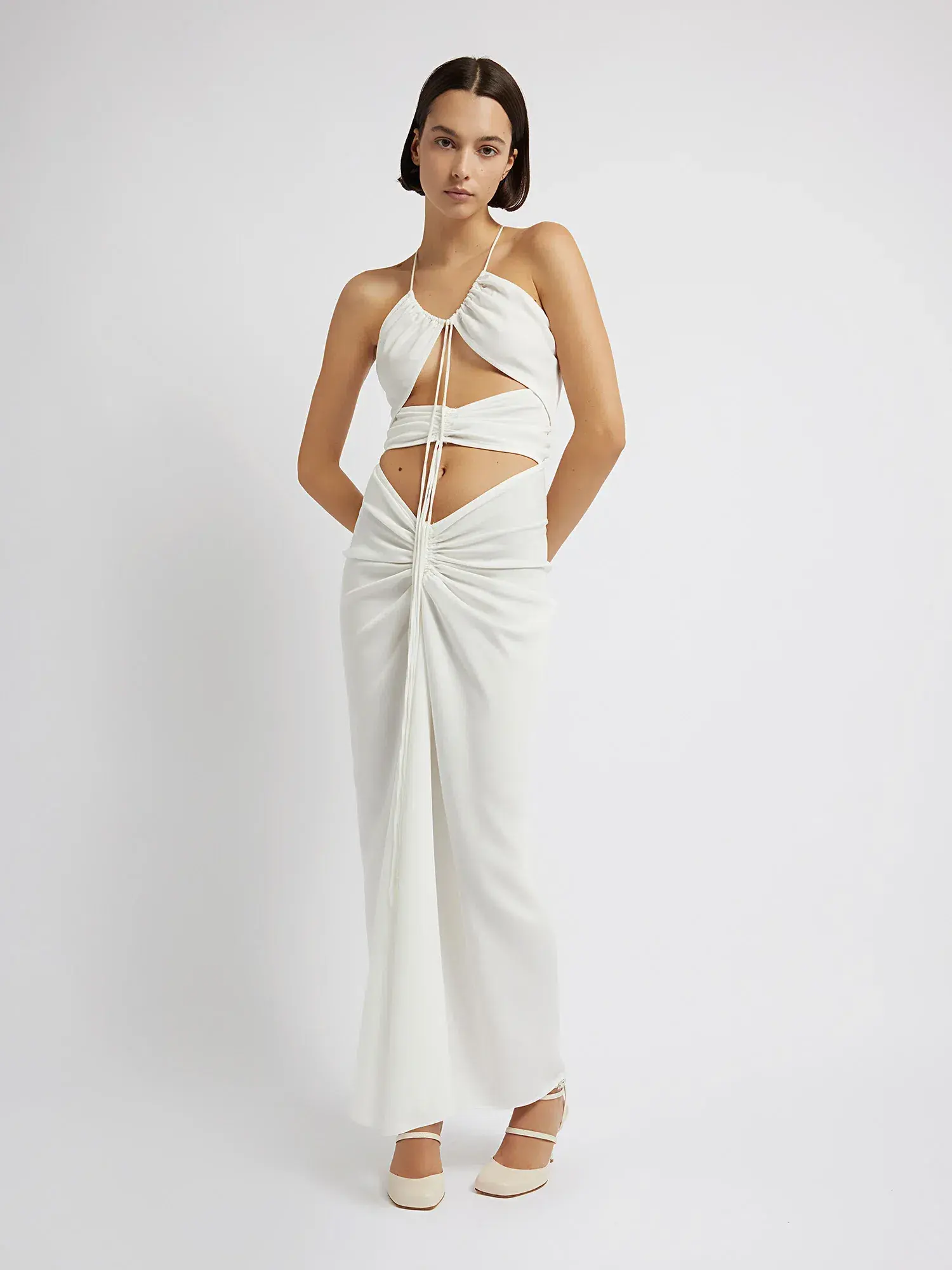Christopher Esber Multi Panel Disconnect Ruched Halter Dress White Size 10 - Image 1