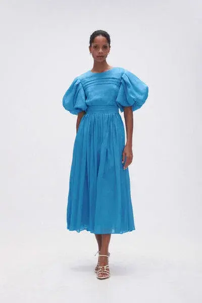 Aje Sylvia Pintuck Midi Dress Azure Blue Size 8 - Image 2
