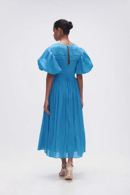Aje Sylvia Pintuck Midi Dress Azure Blue Size 8 - Image 3
