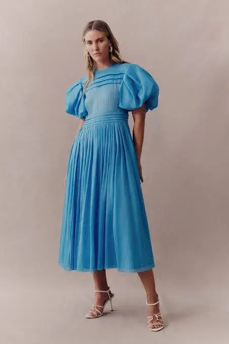 Aje Sylvia Pintuck Midi Dress Azure Blue Size 8 - Image 5