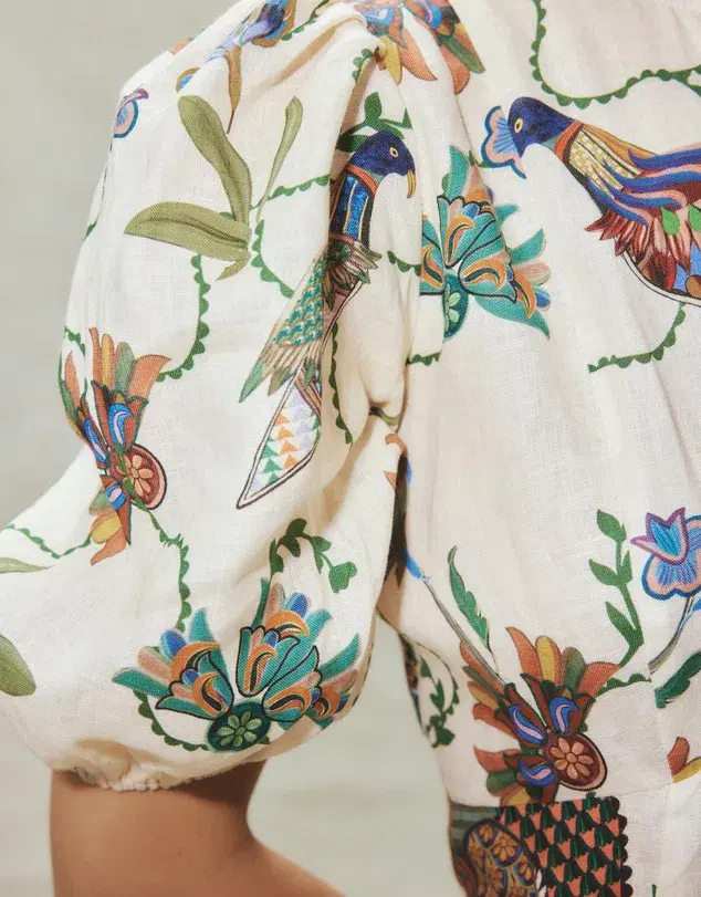Alemais Birdie Linen Midi Dress Print Size AU 8 - Image 4