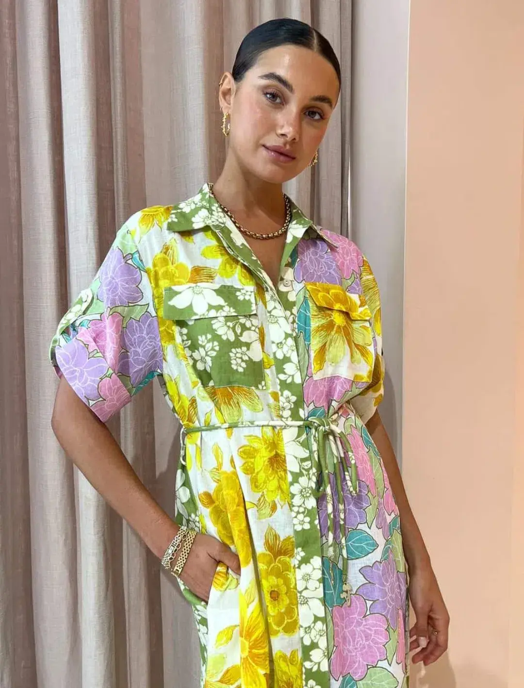 Alemais Elora Patchwork Shirtdress Floral Size 12 for rent on The Volte - main image