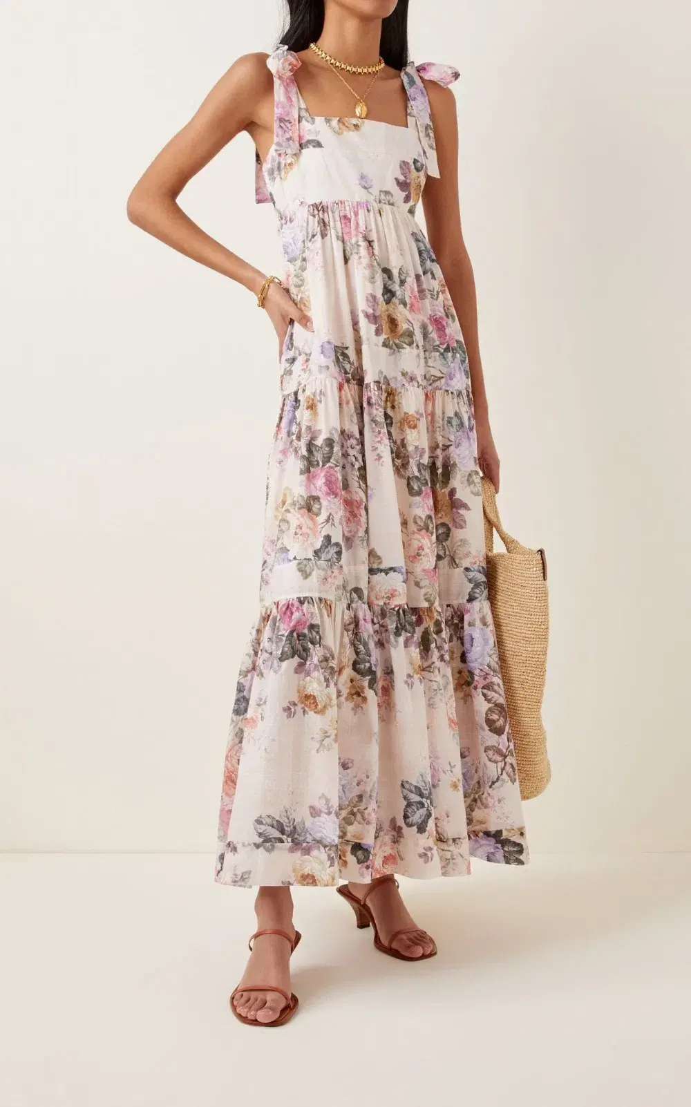 Zimmermann Brighton Tie Shoulder Midi Dress Floral Size 2/Au 12 - Image 3