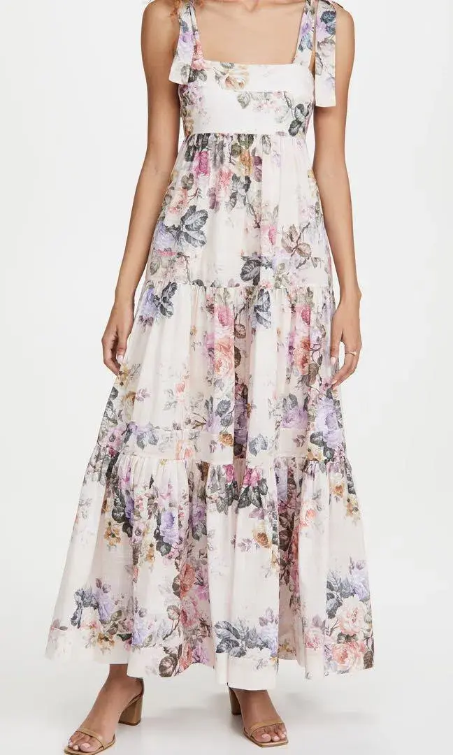 Zimmermann Brighton Tie Shoulder Midi Dress Floral Size 2/Au 12 - Image 4