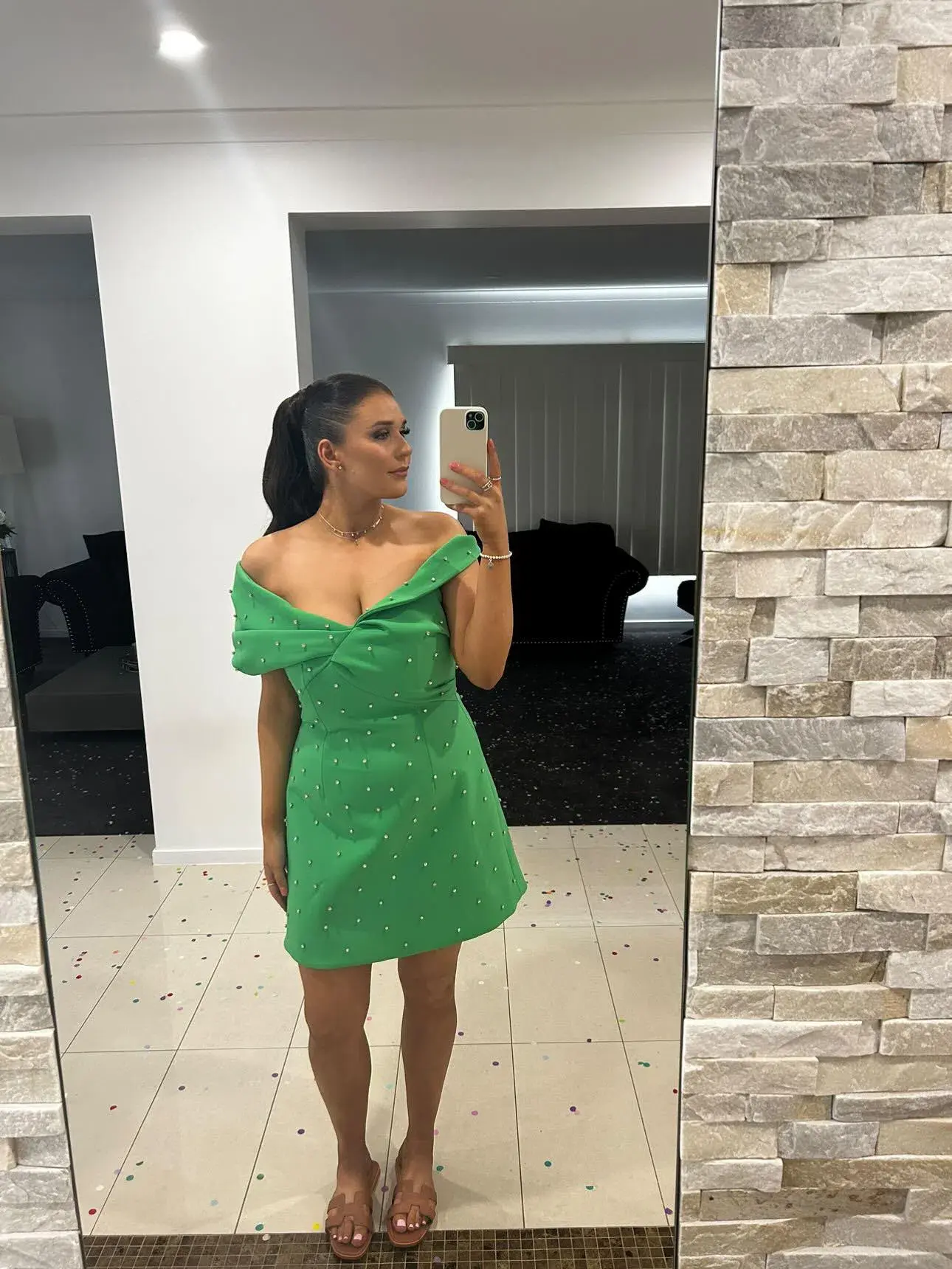 Rachel Gilbert Matteo Beaded Mini Dress Green Size 4/AU14 - Image 2