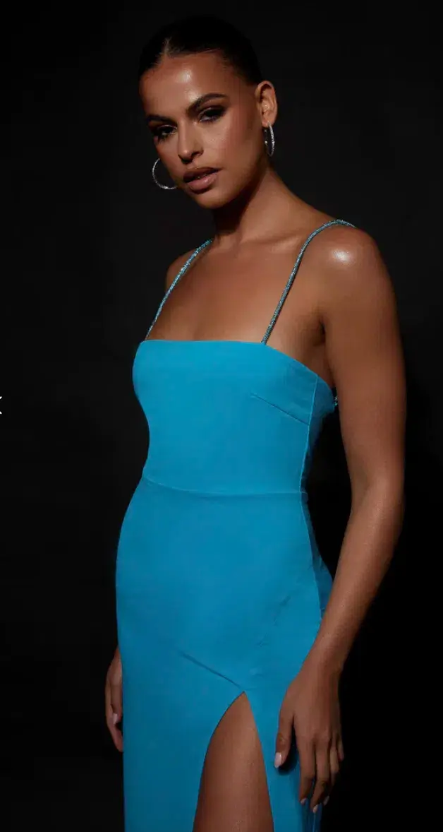 MESHKI Dionne Criss Cross Diamante Maxi Dress Blue Size M/Au 10 for rent on The Volte - main image