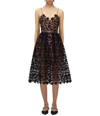 Self-Portrait Black Lace Midi Dress Black Size AU 8 - Image 2