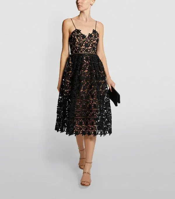 Self-Portrait Black Lace Midi Dress Black Size AU 8 - Image 1