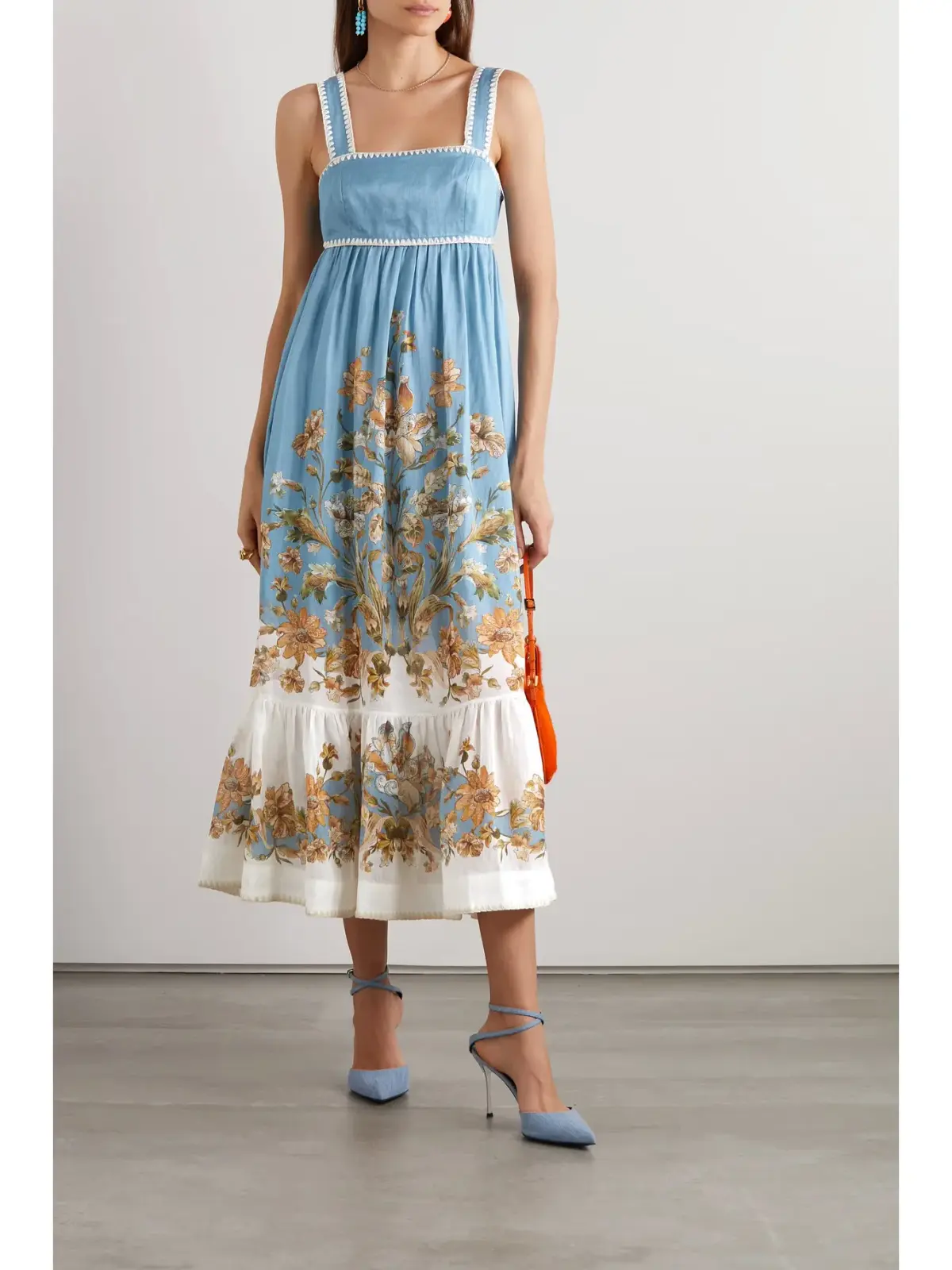 Zimmermann The Chintz Tiered Midi Dress in Blue Daisy Floral Size 1 /AU 10 - Image 1