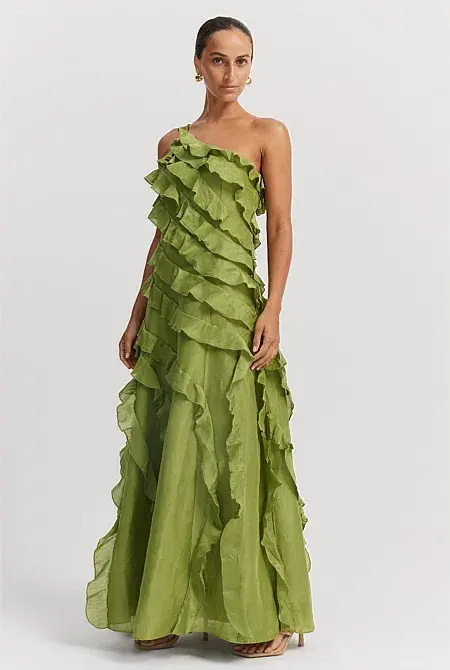 Country Road Cactus Ruffle Maxi Dress Green Size 6 - Image 1