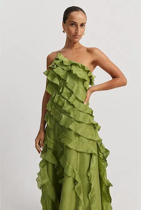 Country Road Cactus Ruffle Maxi Dress Green Size 6 - Image 2