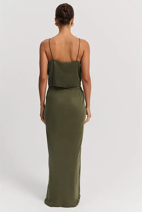 Country Road Pull-On Cupro Skirt Dark Olive Size 10 - Image 3
