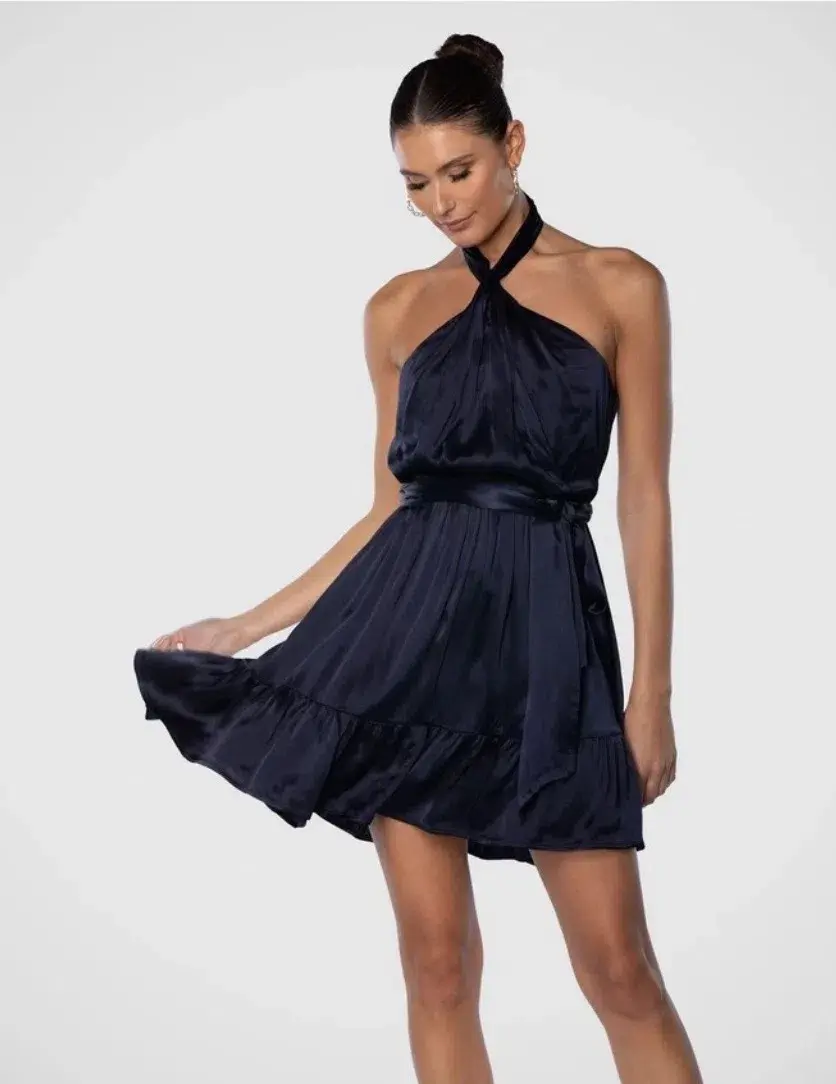 Pilgrim Alyson Mini Dress in Navy Blue Size 8 - Image 3