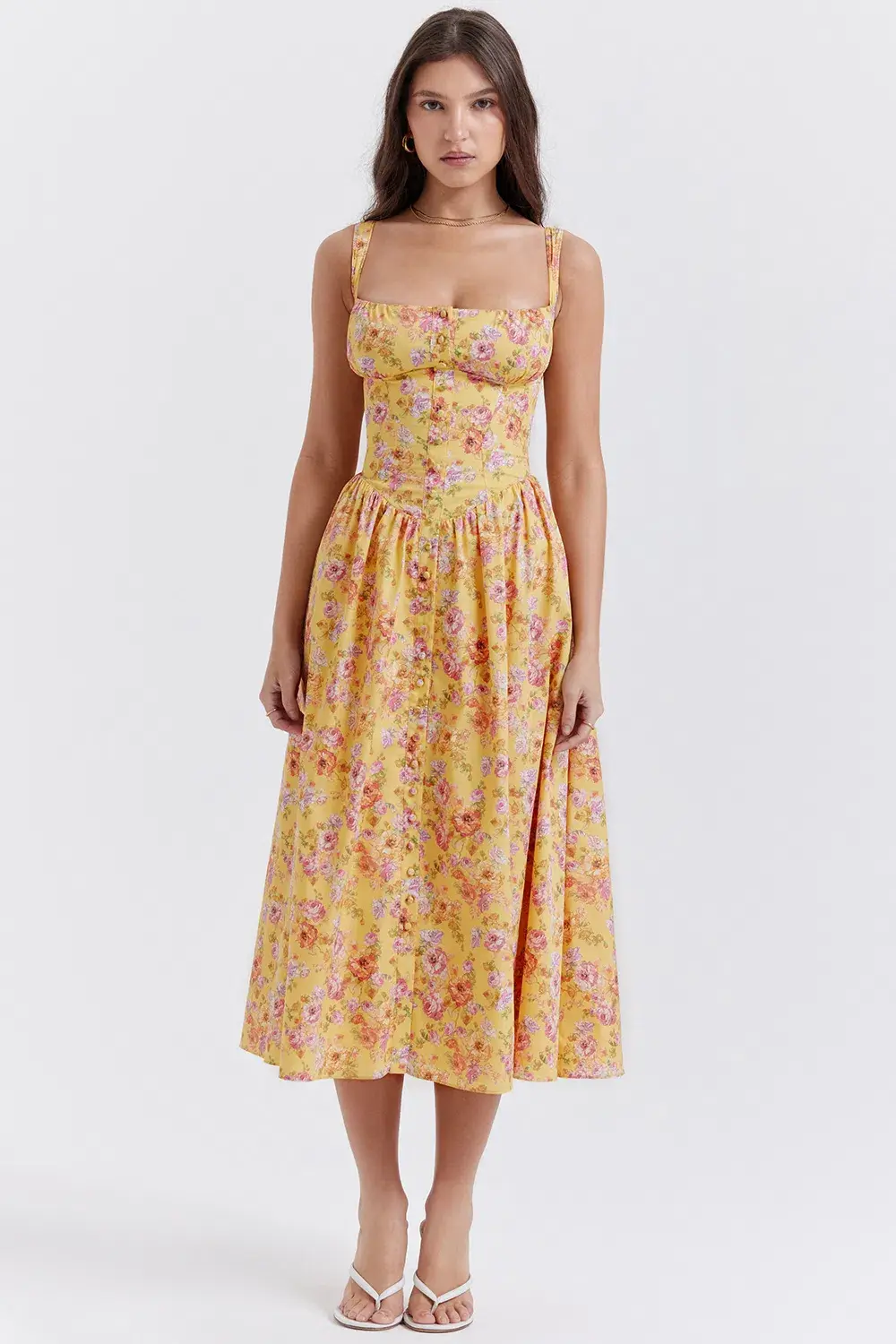 House of CB Tatiana Midi Dress Yellow Floral Size L / AU 12 - Image 2