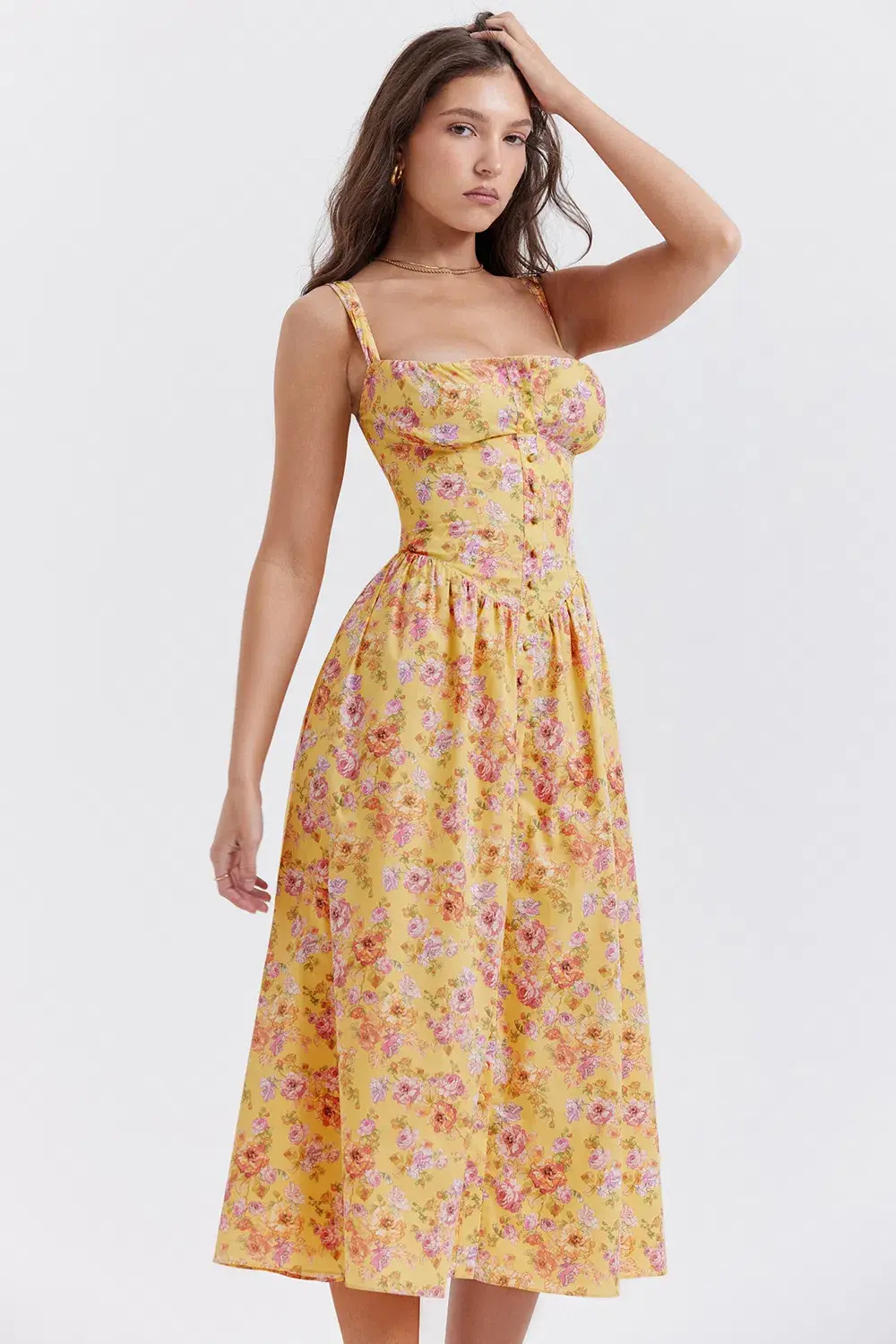 House of CB Tatiana Midi Dress Yellow Floral Size L / AU 12 - Image 4