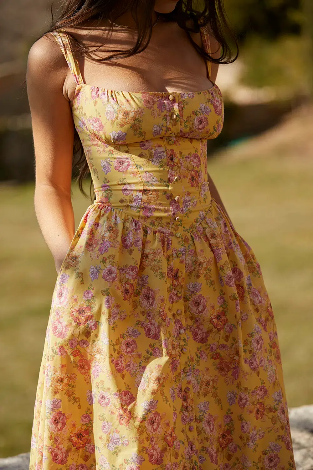 House of CB Tatiana Midi Dress Yellow Floral Size L / AU 12 - Image 7