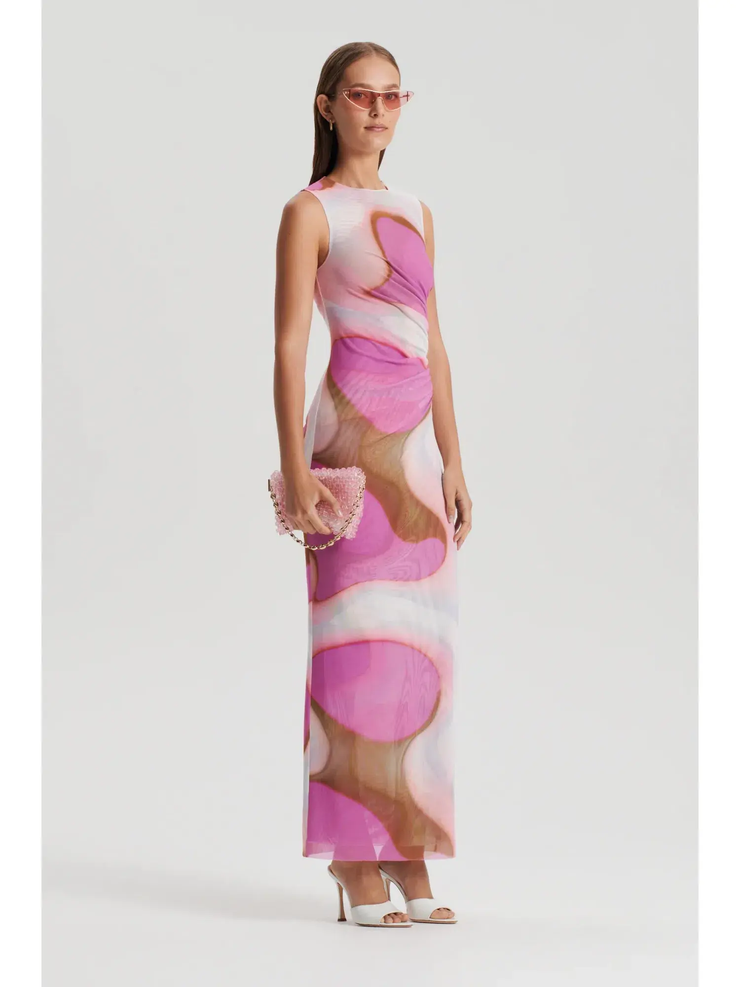 Scanlan Theodore Italian Watercolour Print Dress Pink Tan Size AU 10 - Image 3