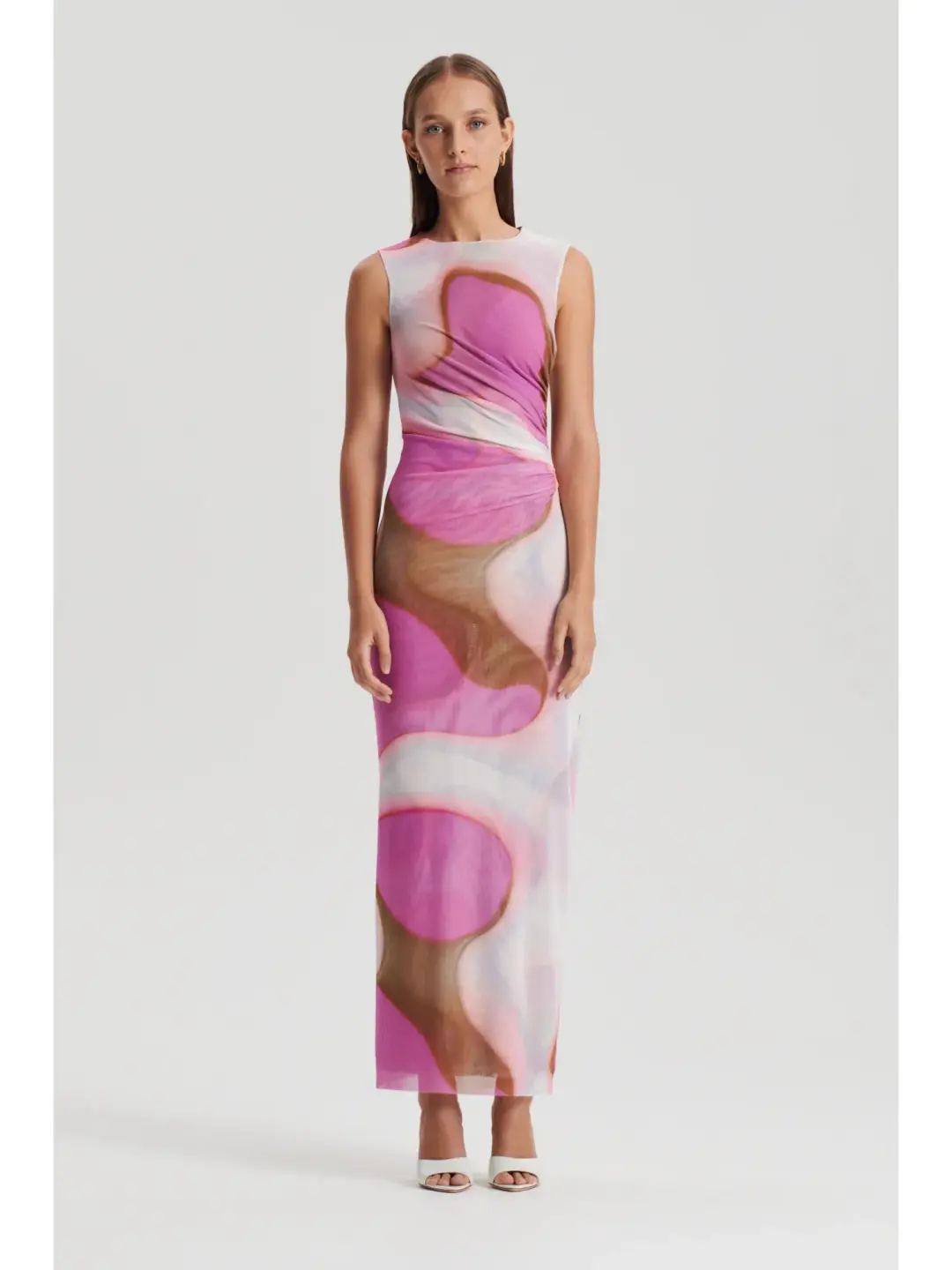 Scanlan Theodore Italian Watercolour Print Dress Pink Tan Size AU 10 for rent on The Volte - main image