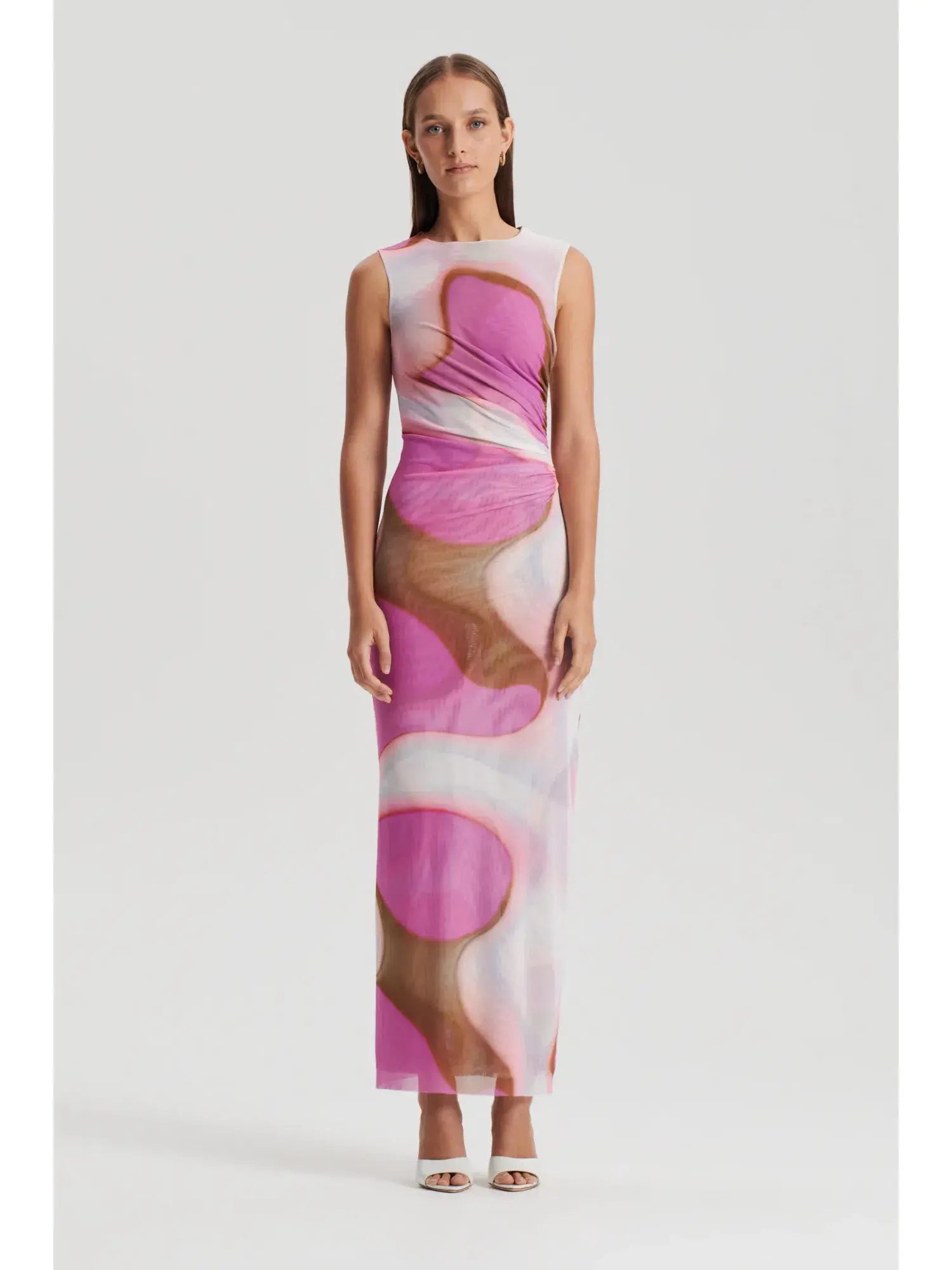 Scanlan Theodore Italian Watercolour Print Dress Pink Tan Size AU 10 - Image 1