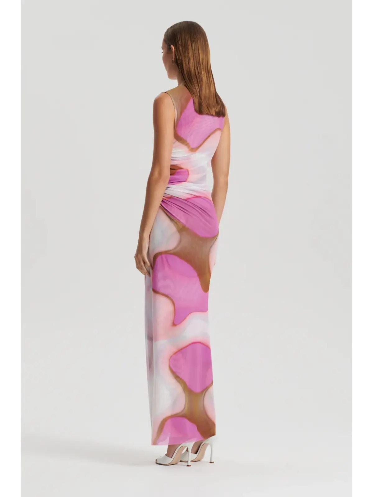 Scanlan Theodore Italian Watercolour Print Dress Pink Tan Size AU 10 - Image 2