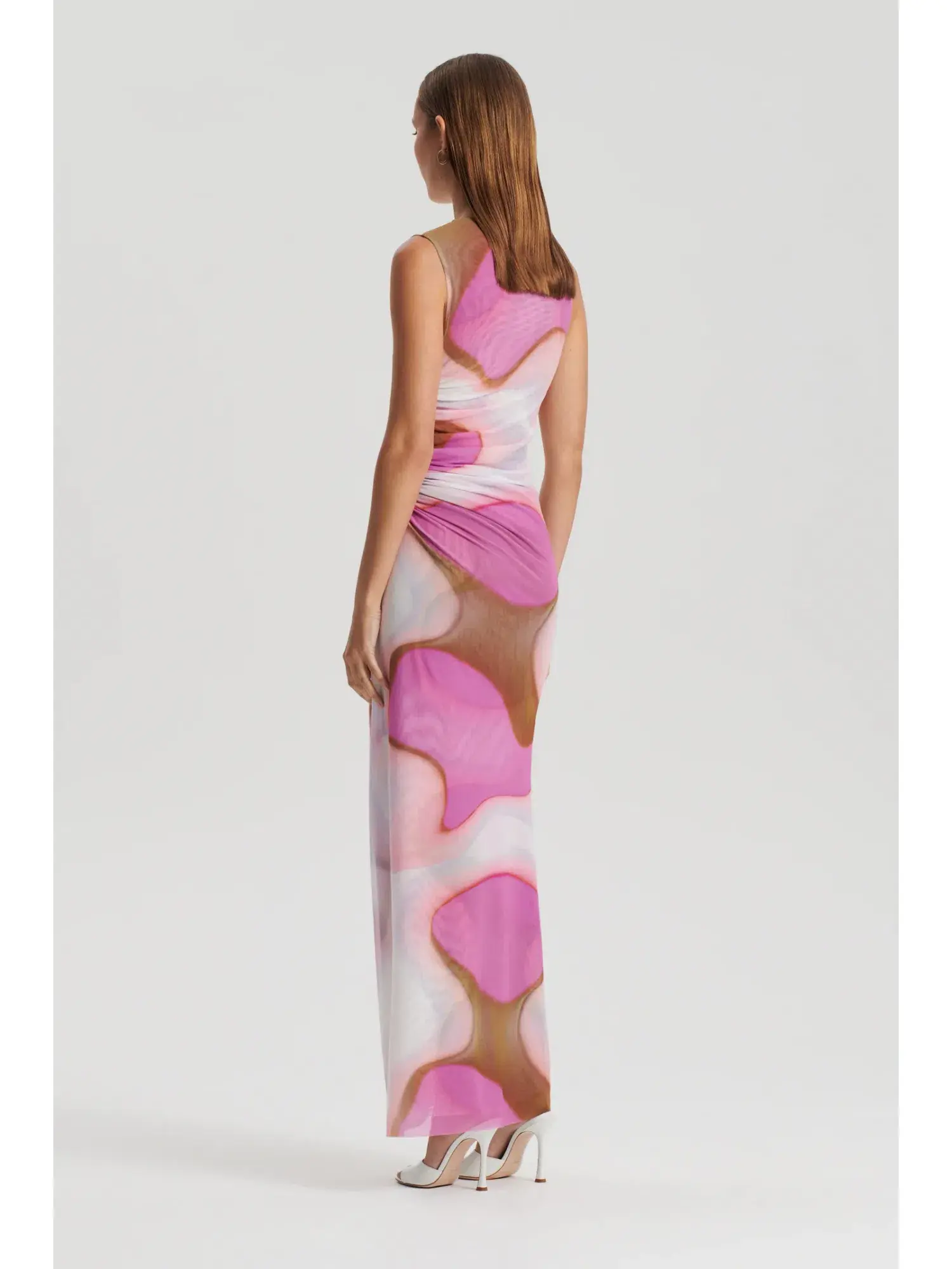 Scanlan Theodore Italian Watercolour Print Dress Pink Tan Size AU 10 - Image 2