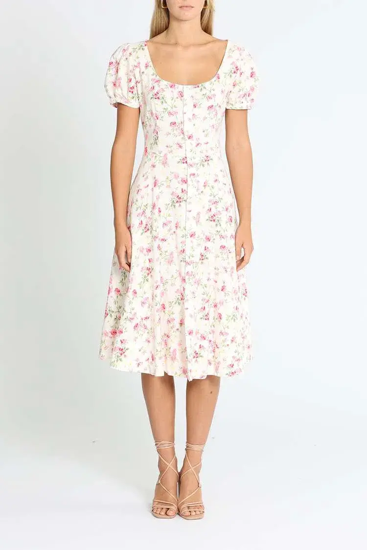 Polo Ralph Lauren Midi Dress Linen Floral Sweet Pea Garden Party Size 0/AU 4 - Image 1