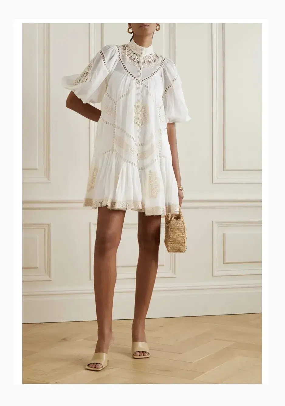 Zimmermann Jude Guipure Lace Trim Mini Dress in Cream Size 1/AU 10 - Image 1
