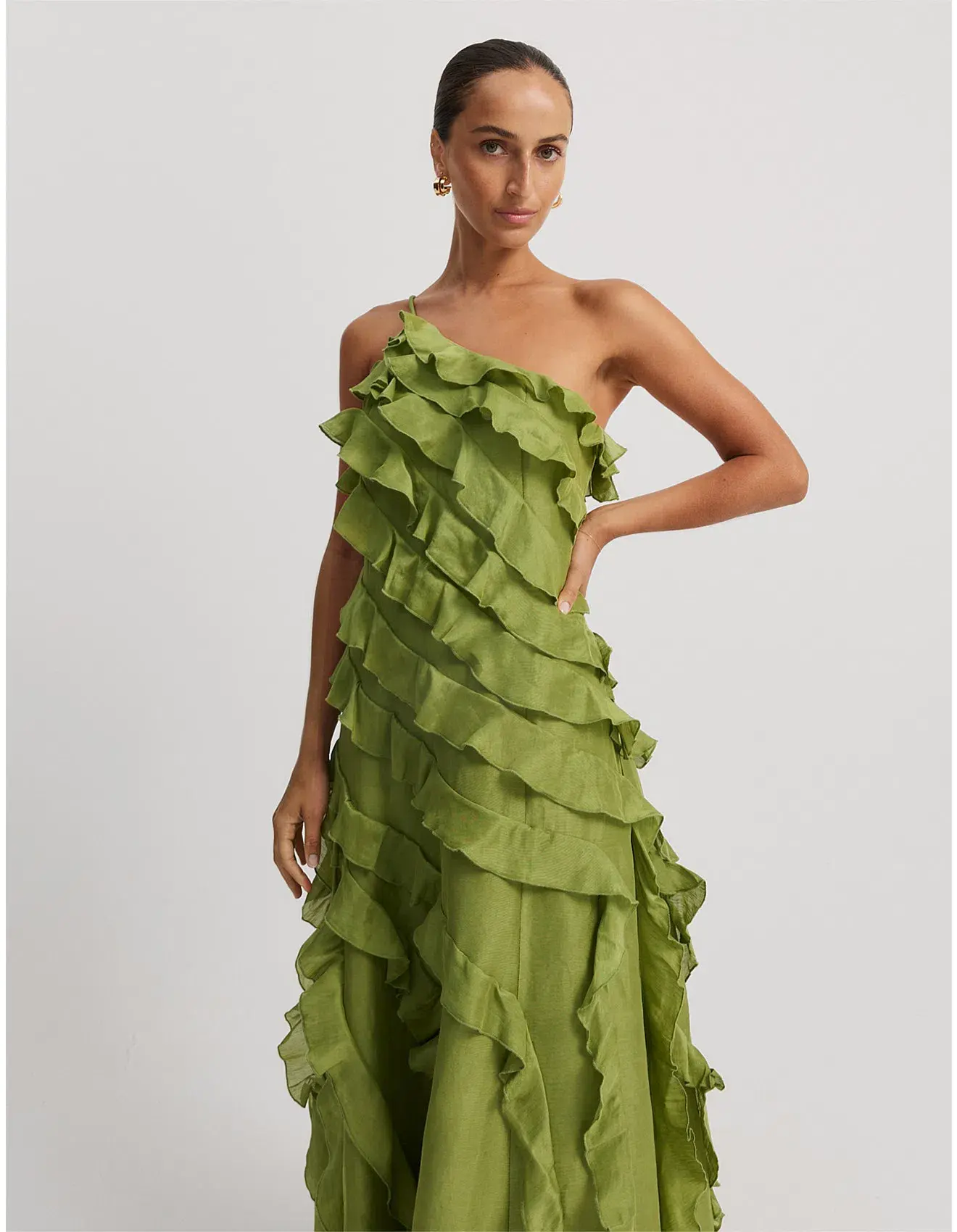 Country Road Cactus Ruffle Maxi Dress Green Size 4 - Image 3