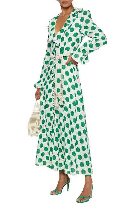 Zimmermann Amari Plunge Frill Long Dress Green Size 10 - Image 1
