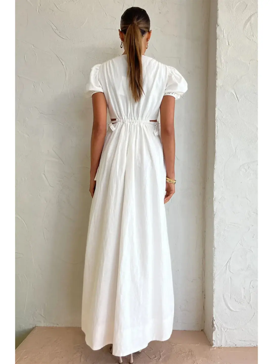 By Nicola Ahoy Plunge Neckline Maxi Dress in White AU 14 for rent on The Volte - main image