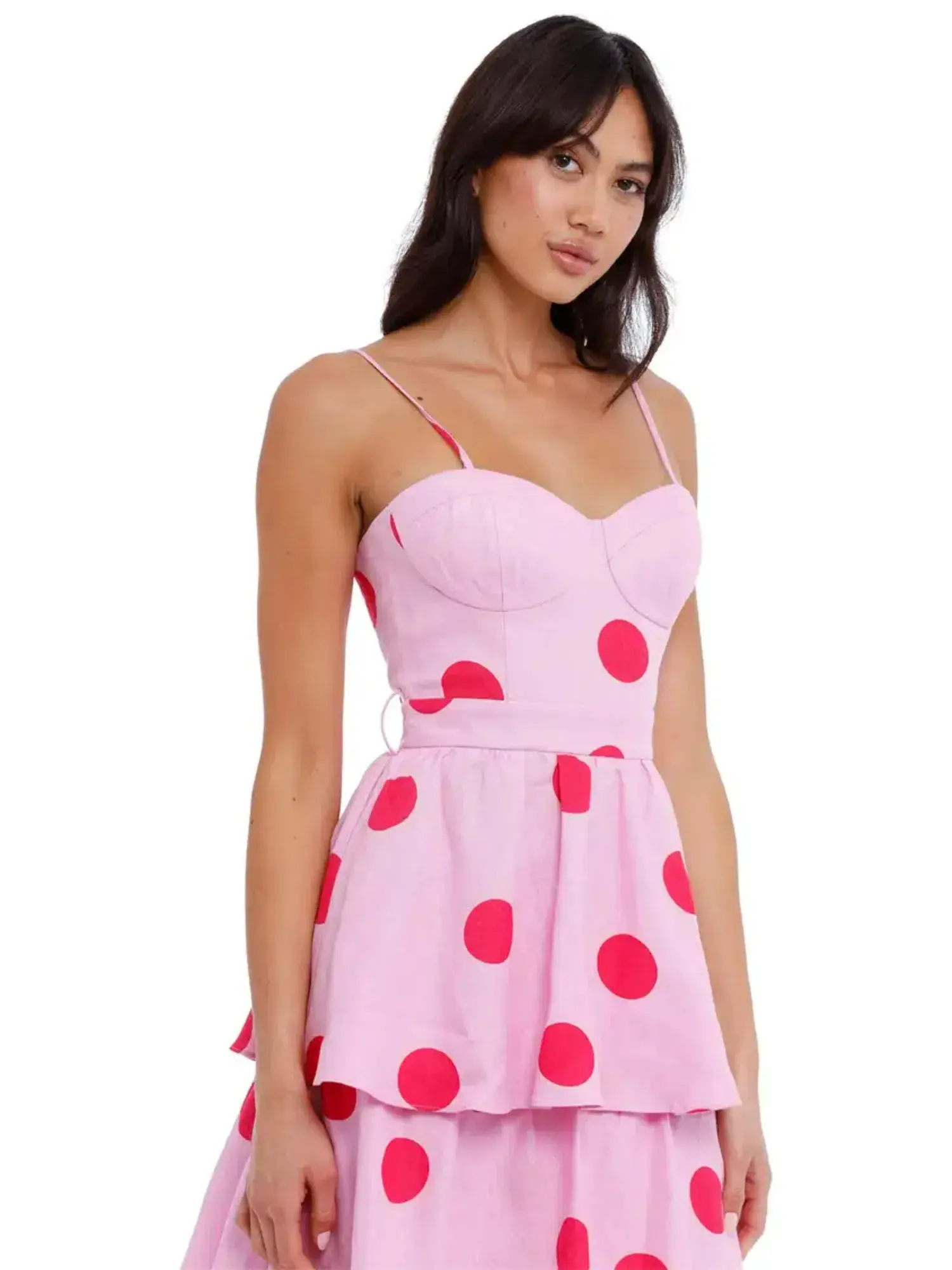 Rebecca Vallance Dalia Midi Dress in Pink Polka Dot Size AU 10 - Image 2