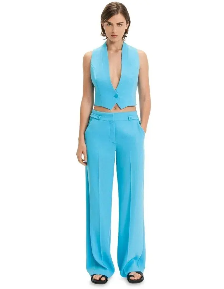 Cue Matte Crepe Waistcoat and Wide Leg Pants Set Aqua Size 6 - Image 1