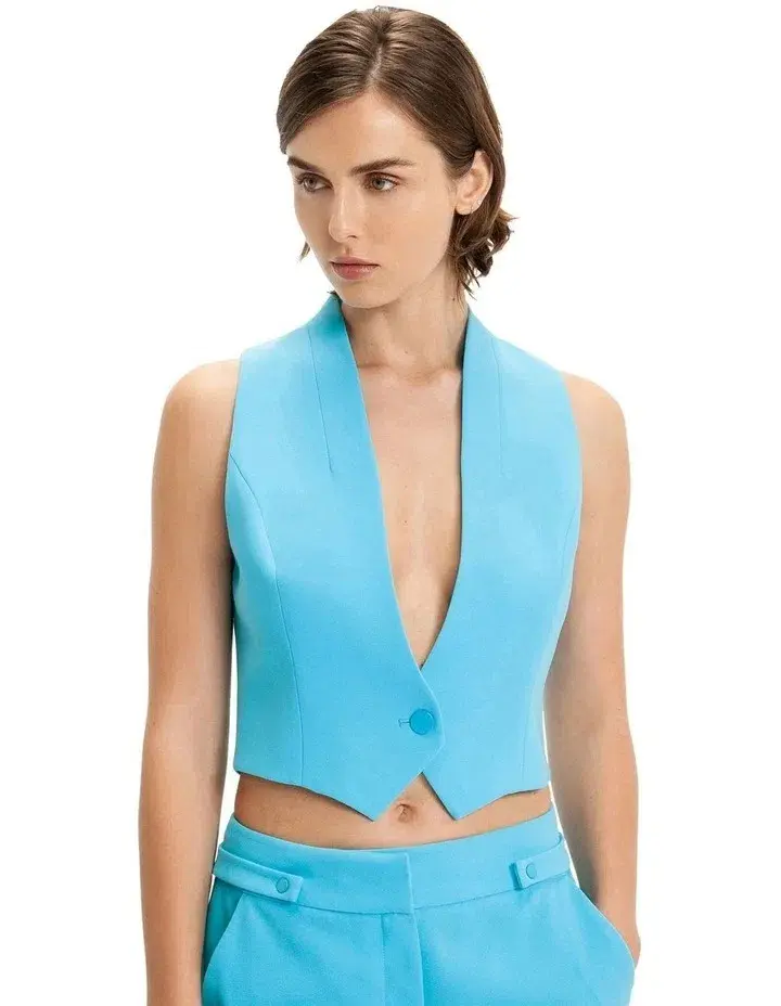 Cue Matte Crepe Waistcoat and Wide Leg Pants Set Aqua Size 6 - Image 2
