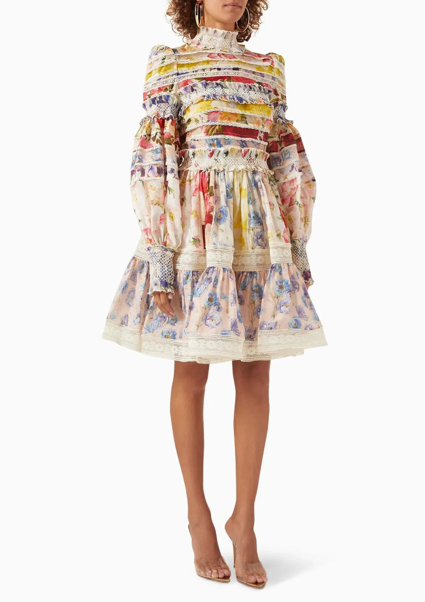 Zimmermann The Wonderland Smocked Mini Dress in Spliced Multi Floral Size 2 / AU 12 - Image 1