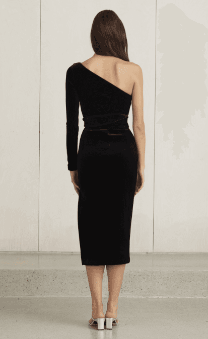 Bec & Bridge Velours One Shoulder Dress Black Size 10 for rent on The Volte - main image