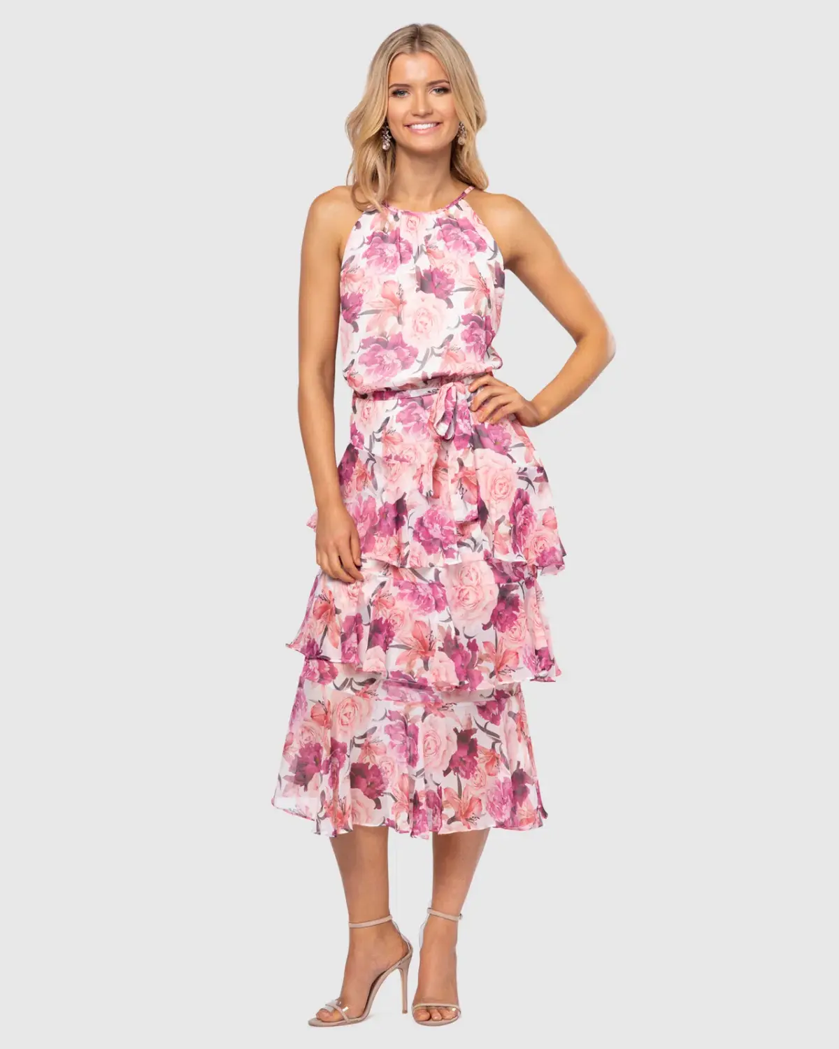 Pilgrim Bambi Midi Dress Pink Floral Size 8 - Image 1