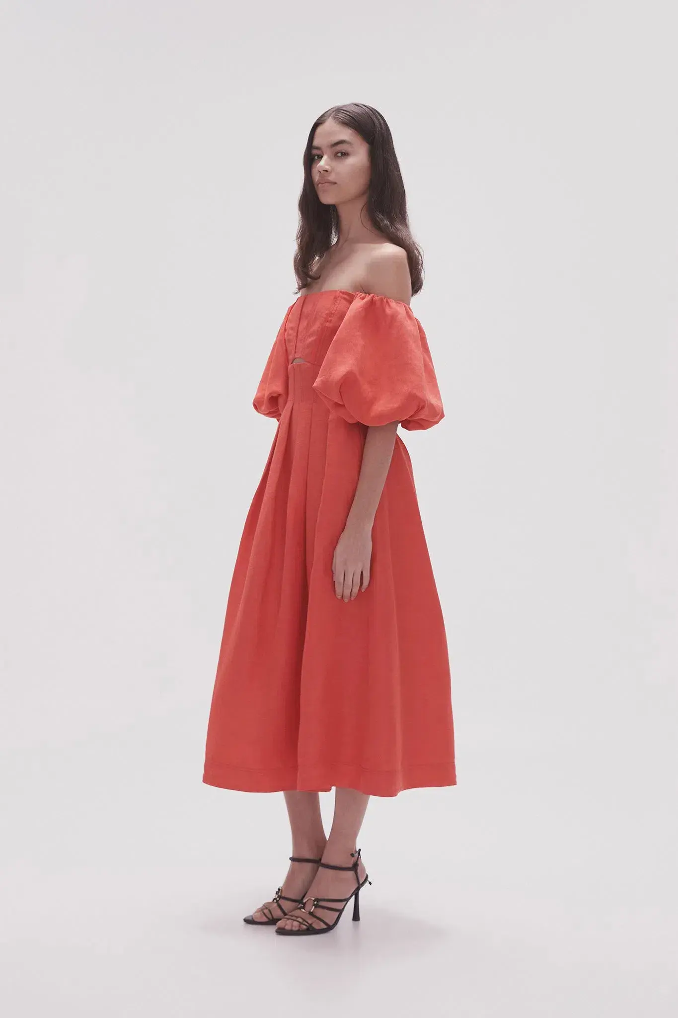 Aje Eugenie Off Shoulder Midi Dress Scarlet Red Size 12 - Image 6