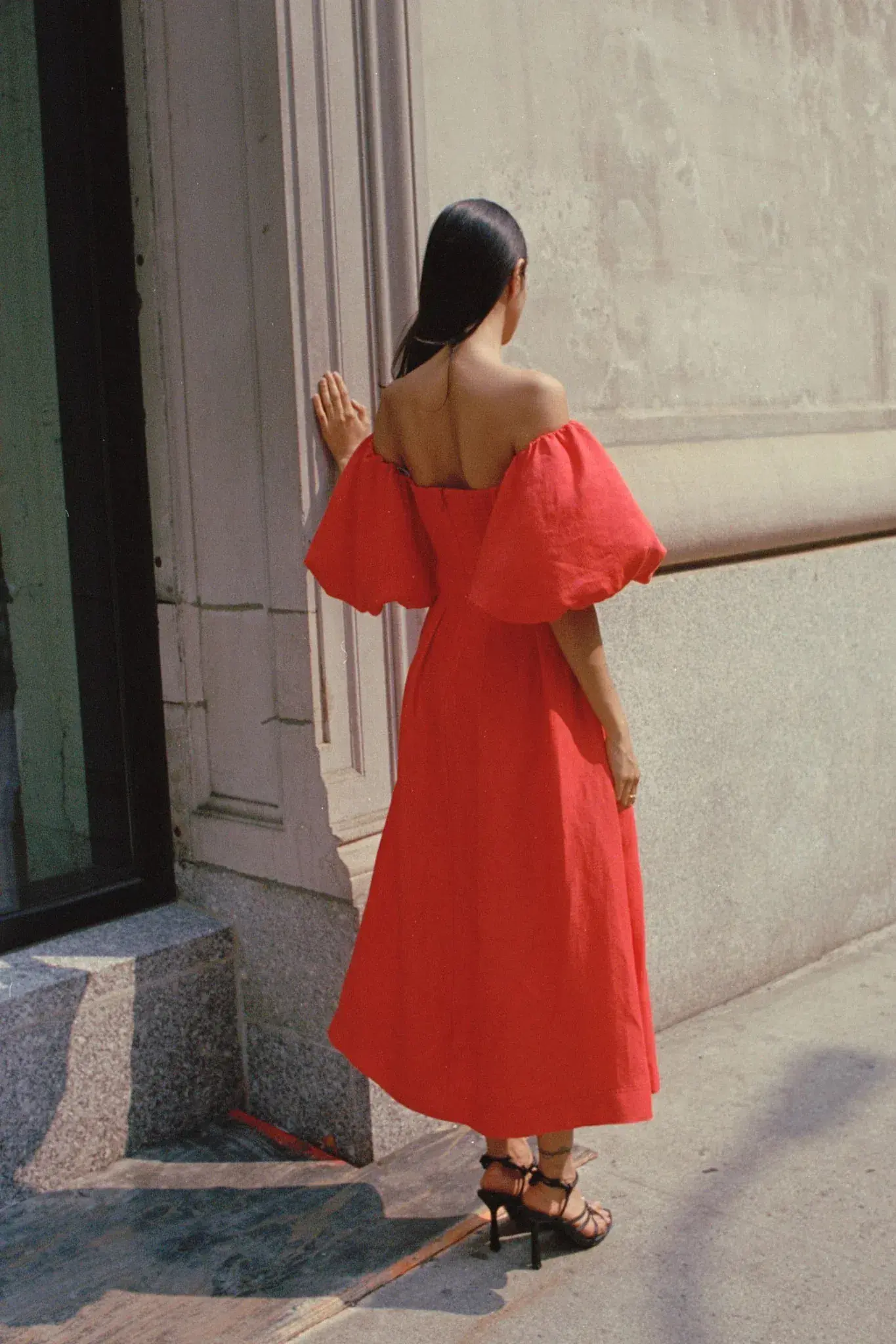 Aje Eugenie Off Shoulder Midi Dress Scarlet Red Size 12 - Image 2