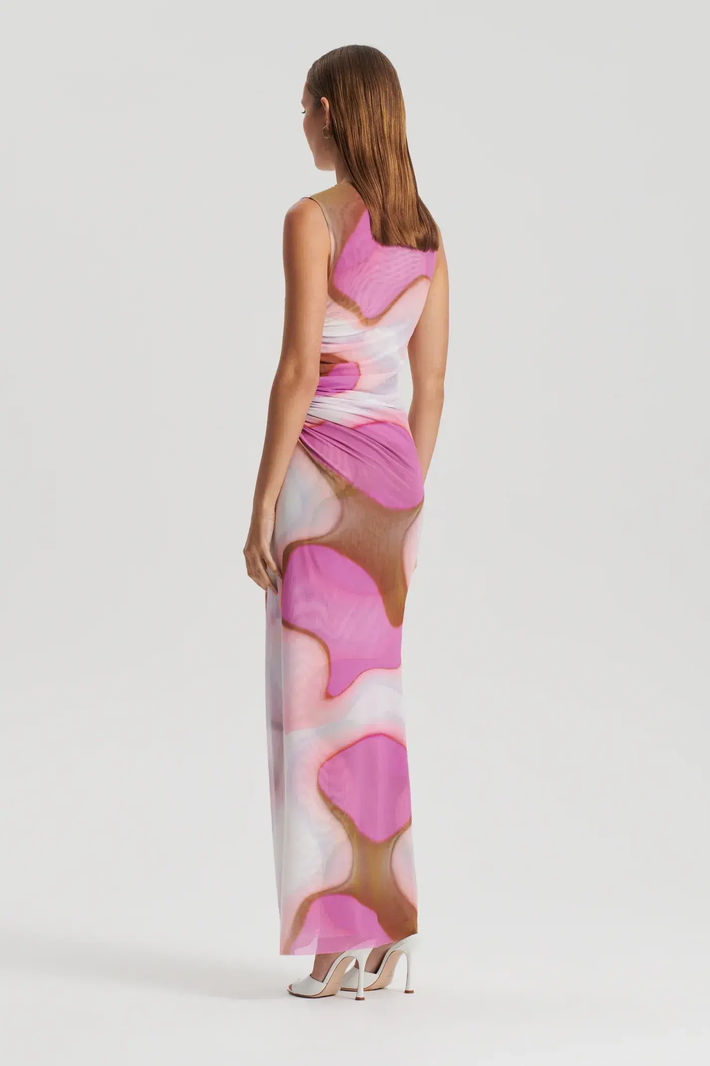 Scanlan Theodore Italian Watercolour Print Dress Pink Tan Size 8 - Image 3