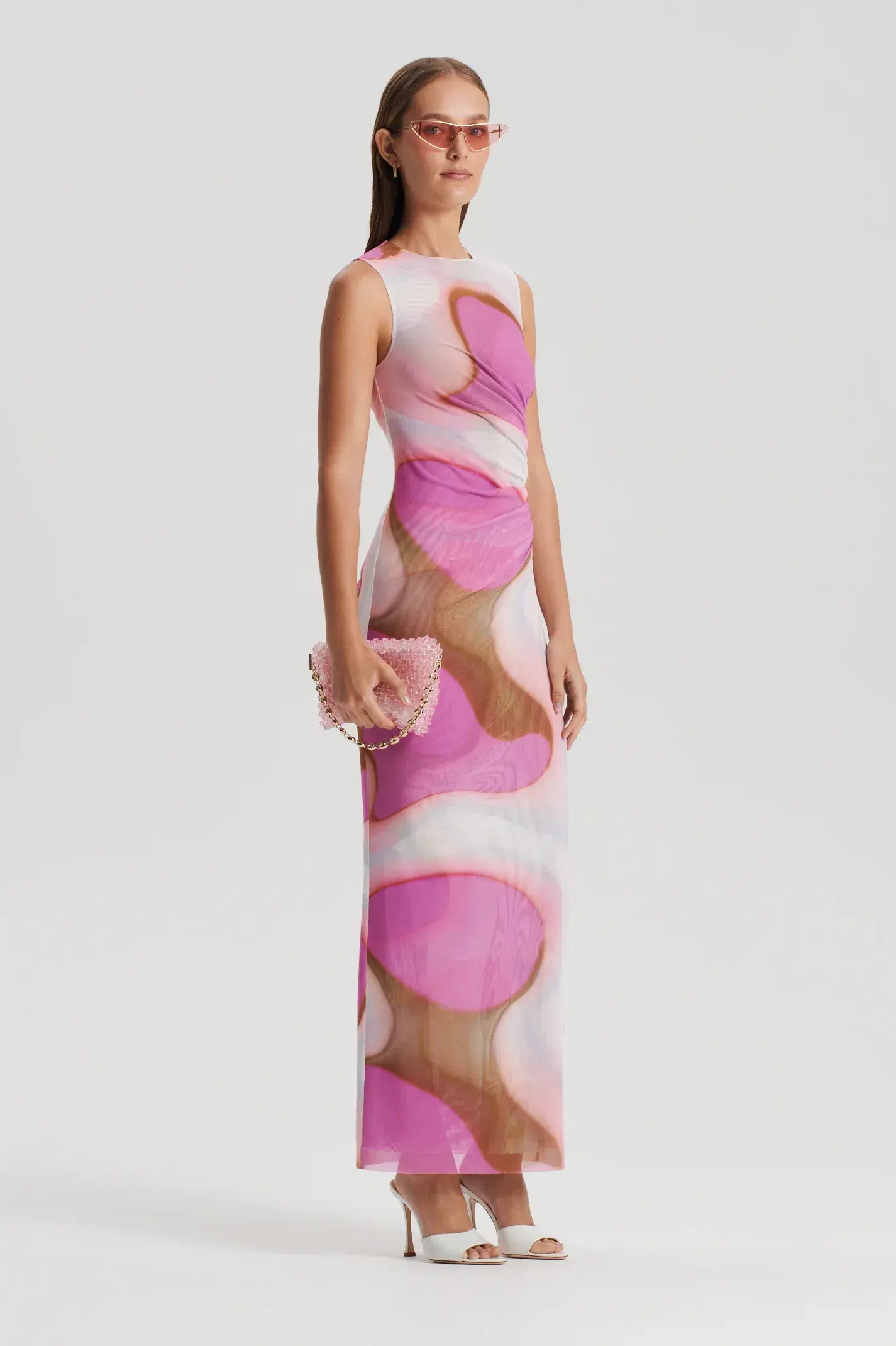 Scanlan Theodore Italian Watercolour Print Dress Pink Tan Size 8 - Image 1