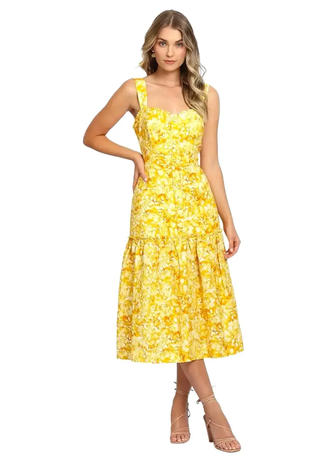Rebecca Vallance Gialla Midi Dress in Yellow Size 8 for rent on The Volte - main image