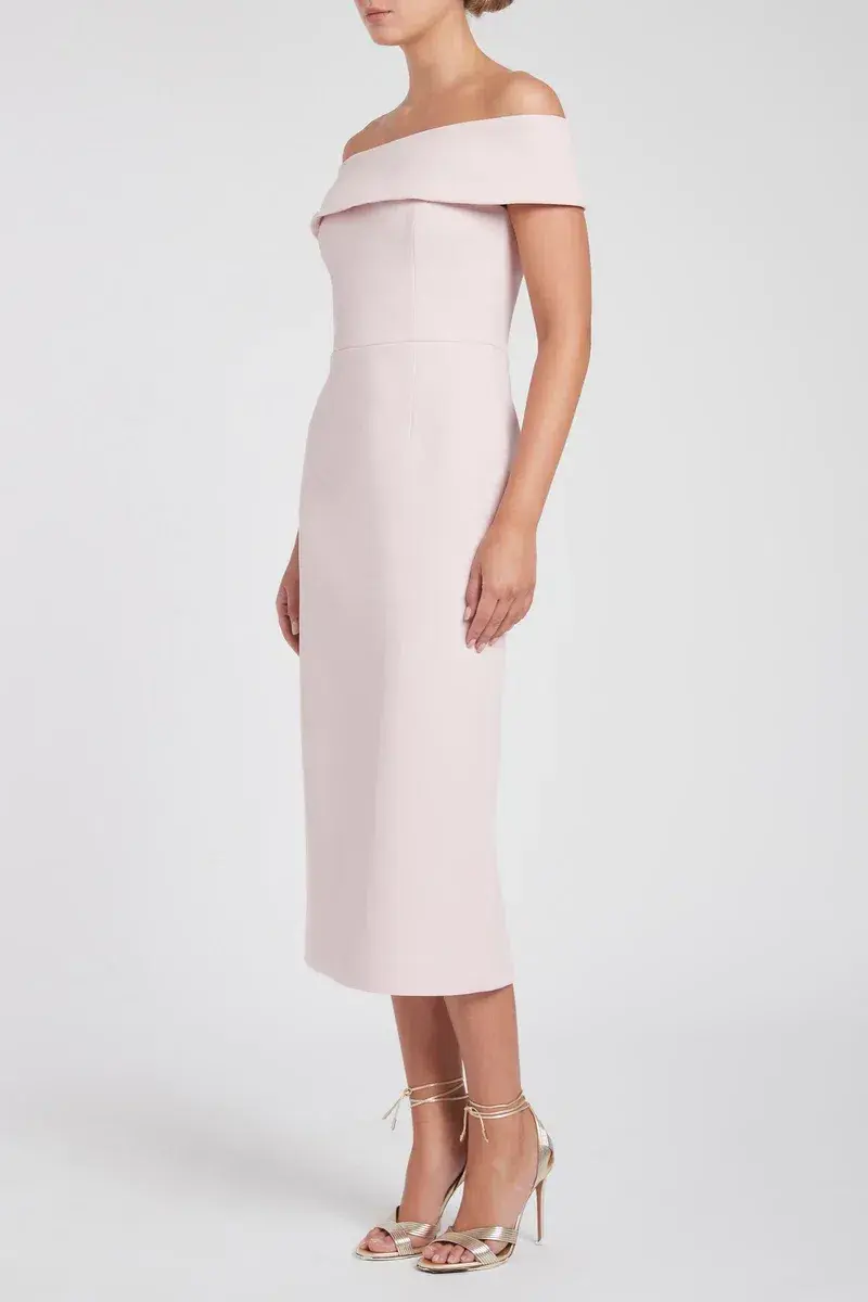 Rebecca Vallance Amore Off The Shoulder Midi Dress Pink Size 6 - Image 4