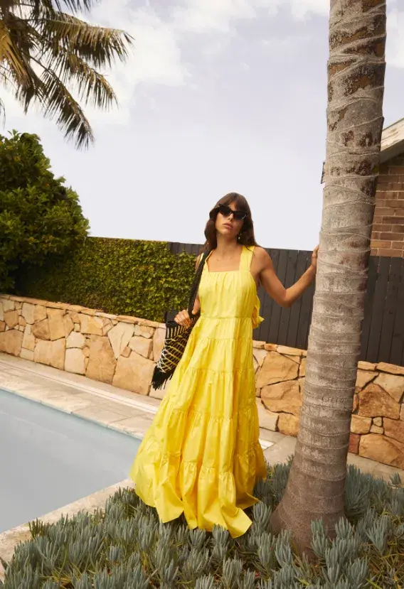 Aje Solstice Tiered Maxi Dress Yellow Size 10 - Image 3