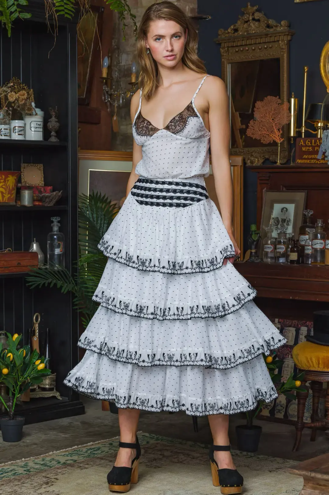 Filly Boo Baby Camisole and Cascading Midi Skirt Set Black Dot Size S/AU 8 for rent on The Volte - main image