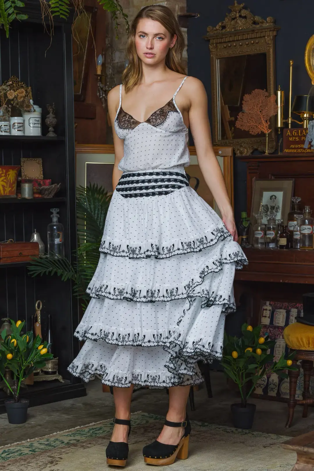 Filly Boo Baby Camisole and Cascading Midi Skirt Set Black Dot Size S/AU 8 for rent on The Volte - main image