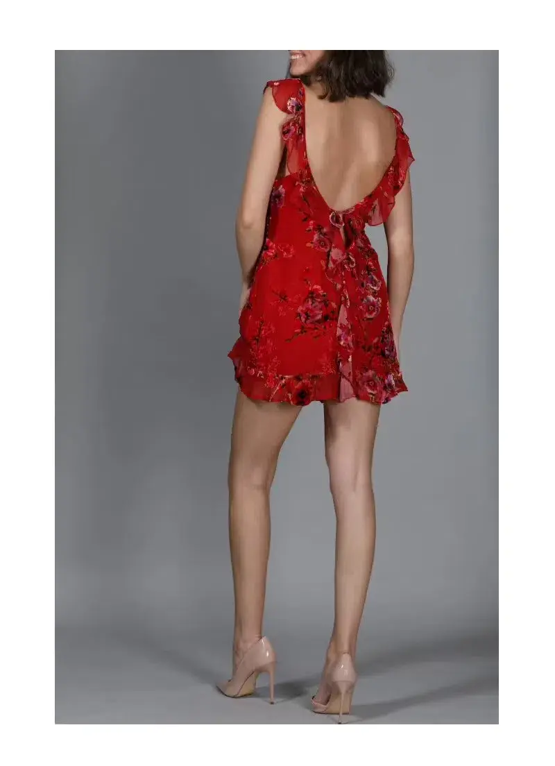 Rat and Boa Romy Mini Dress Red Flora Size 8  - Image 2