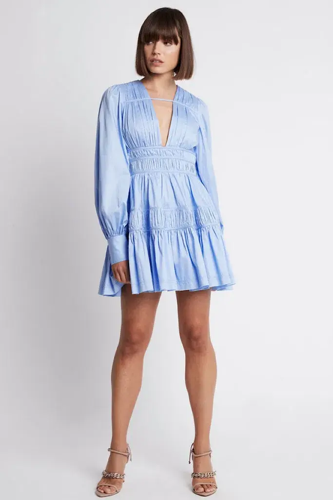 Aje Fallingwater Gathered Mini Dress Powder Blue Size 10  - Image 1