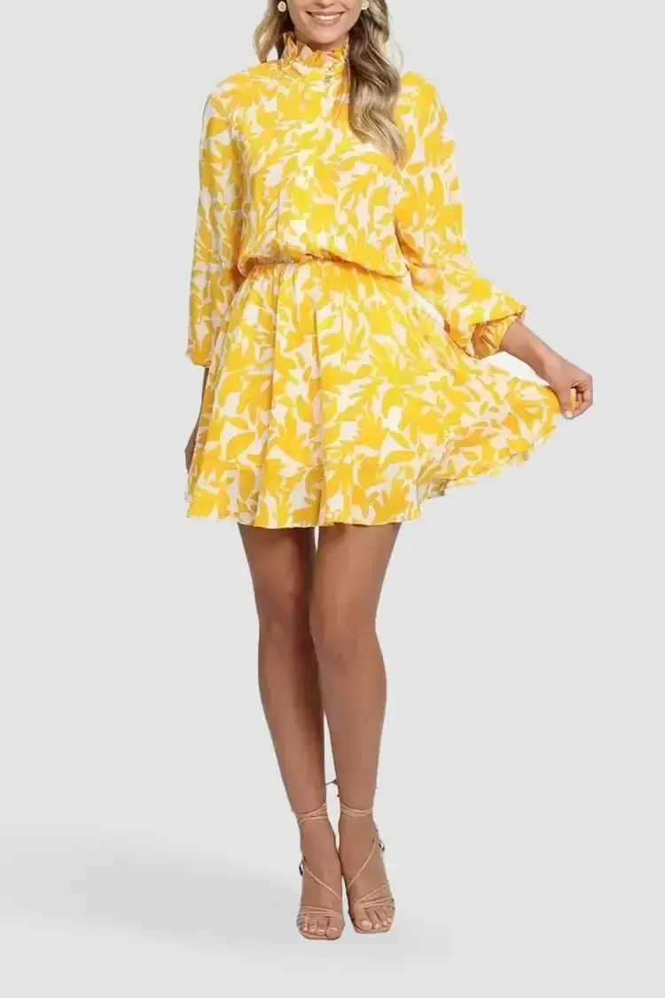 Rebecca Vallance Limoncello Mini Dress in Yellow Print Size 10 - Image 1